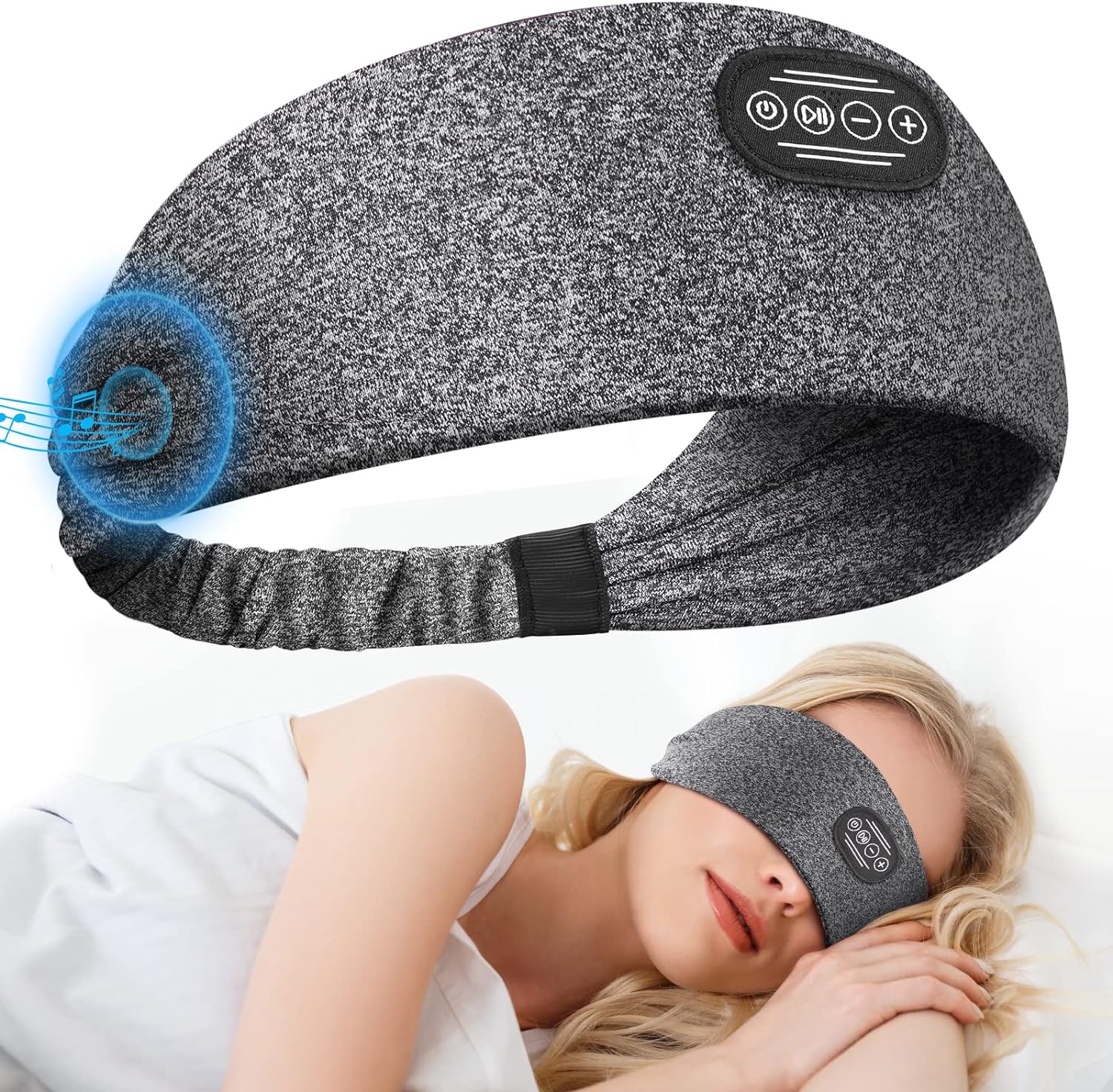 Joyful lady enjoying popular music in headphones